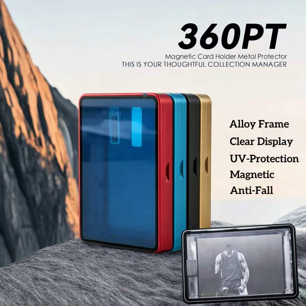Graded Card Display - アルミ合金製磁気カードディスプレイケース（360PT厚カードホルダー）、UV保護、TCGスポーツコレクター用収納ディスプレイボックス