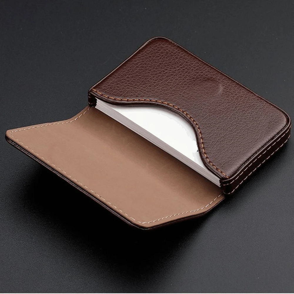 Card Top Loader - サイズ調整可能なステッチ入りPUレザー製クレジットカードホルダー、名刺入れ、マグネット開閉式財布（男女兼用）