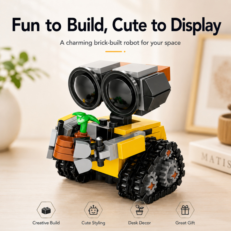 Building Block Mini - ミニロボット組み立てブロックセット、植物アクセサリー付きのかわいい履帯式ブロックロボットモデル、クリエイティブなデスクトップディスプレイおもちゃギフト