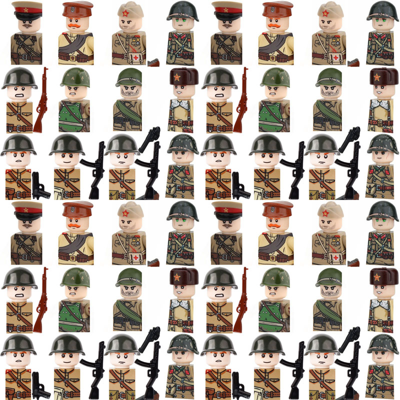 Lego Minifigure Holder - MOC 軍事ソビエト兵士フィギュアビルディングブロック赤軍歩兵将校ヘルメット PPS 銃アクセサリー DIY レンガ男の子のおもちゃギフト