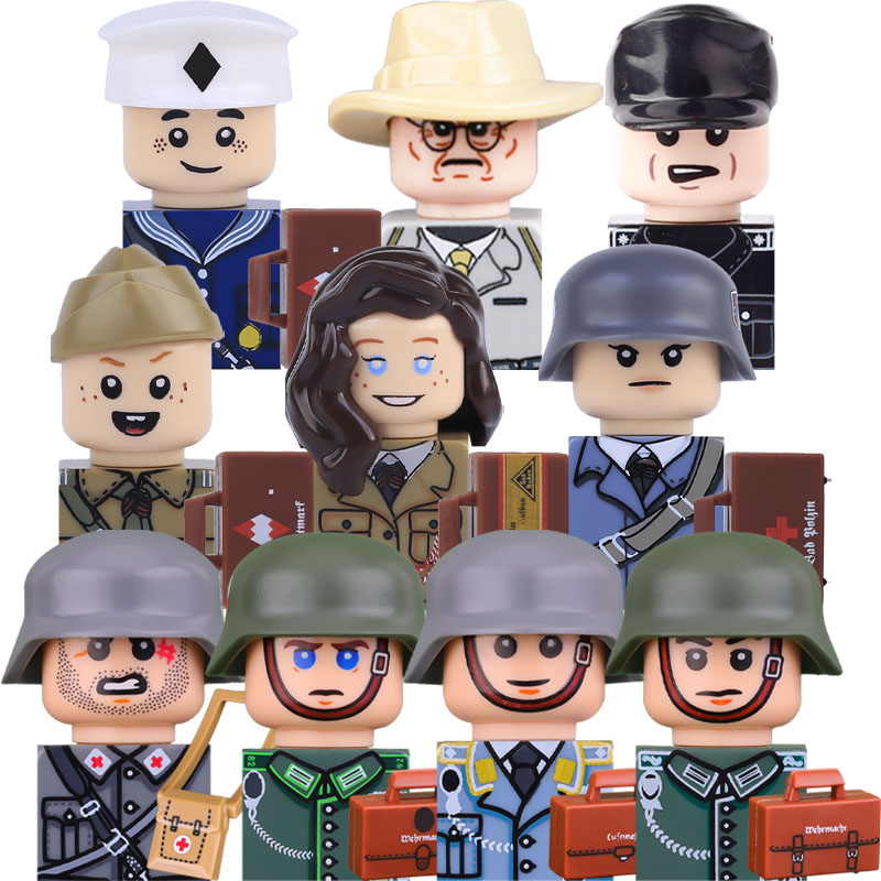 Lego Minifigure Holder - 軍事兵士フィギュア 組み立てブロック ドイツ山岳歩兵 海軍空軍 青少年民兵 パレードユニフォーム